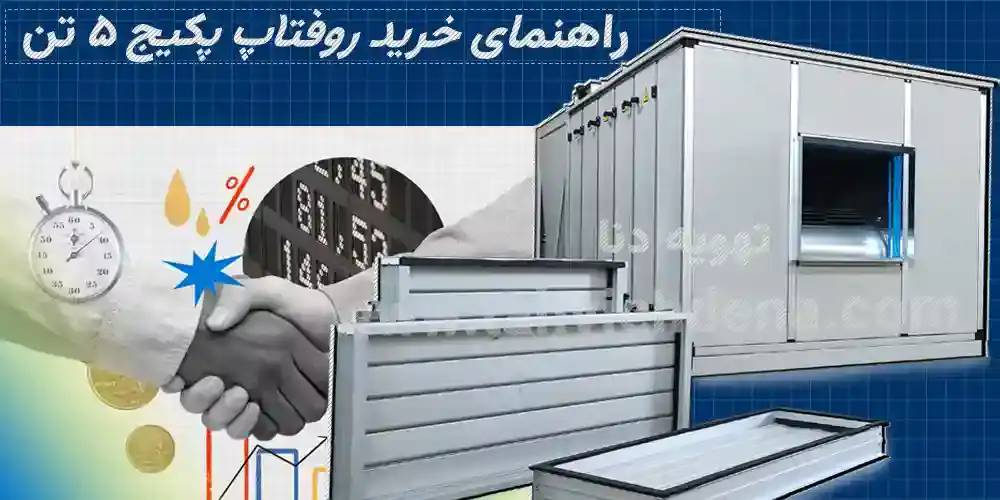 تصویری در خصوص راهنمای برای خرید روفتاپ پکیج 5 تن با بررسی قیمت روفتاپ پکیج 5 تن، مشخصات فنی و نکات کلیدی برای خرید پکیج یونیت 5 تن
