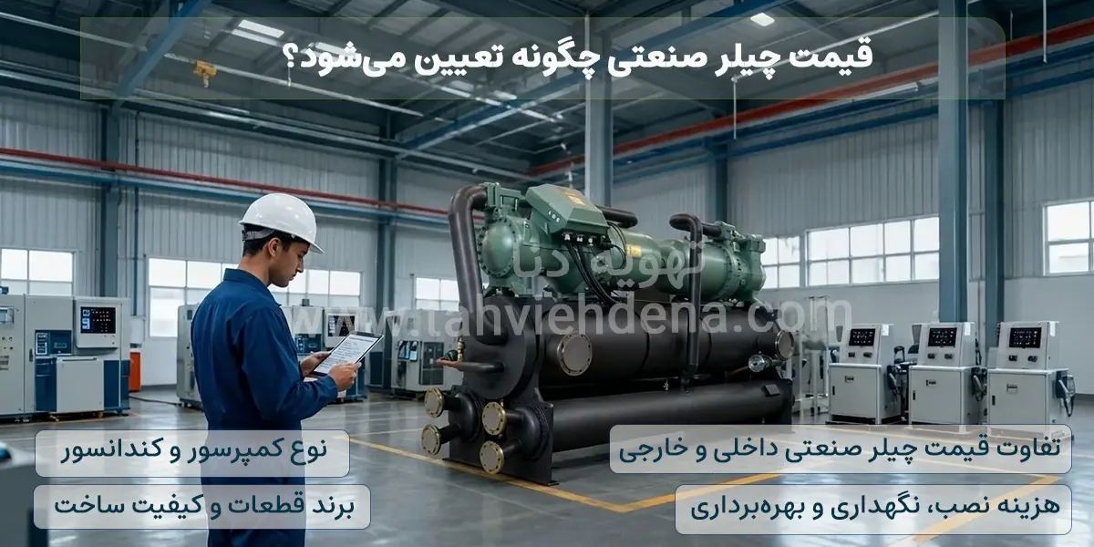 چیلر صنعتی یا چیلر خط تولید چیست؟ 7 قیمت چیلر صنعتی چگونه تعیین میشود و چه عواملی مانند نوع کمپرسور، برند قطعات، ظرفیت دستگاه و هزینههای نصب و بهرهبرداری بر آن تأثیر دارند.